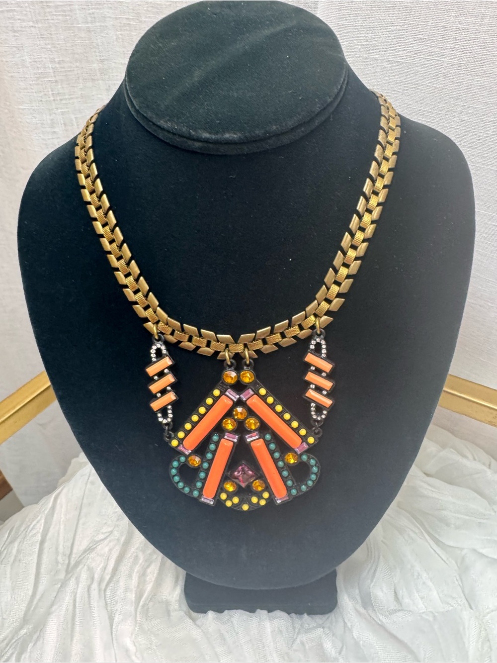 Lulu Frost Gold-Tone Statement Necklace with Coral, Teal & Yellow Accents